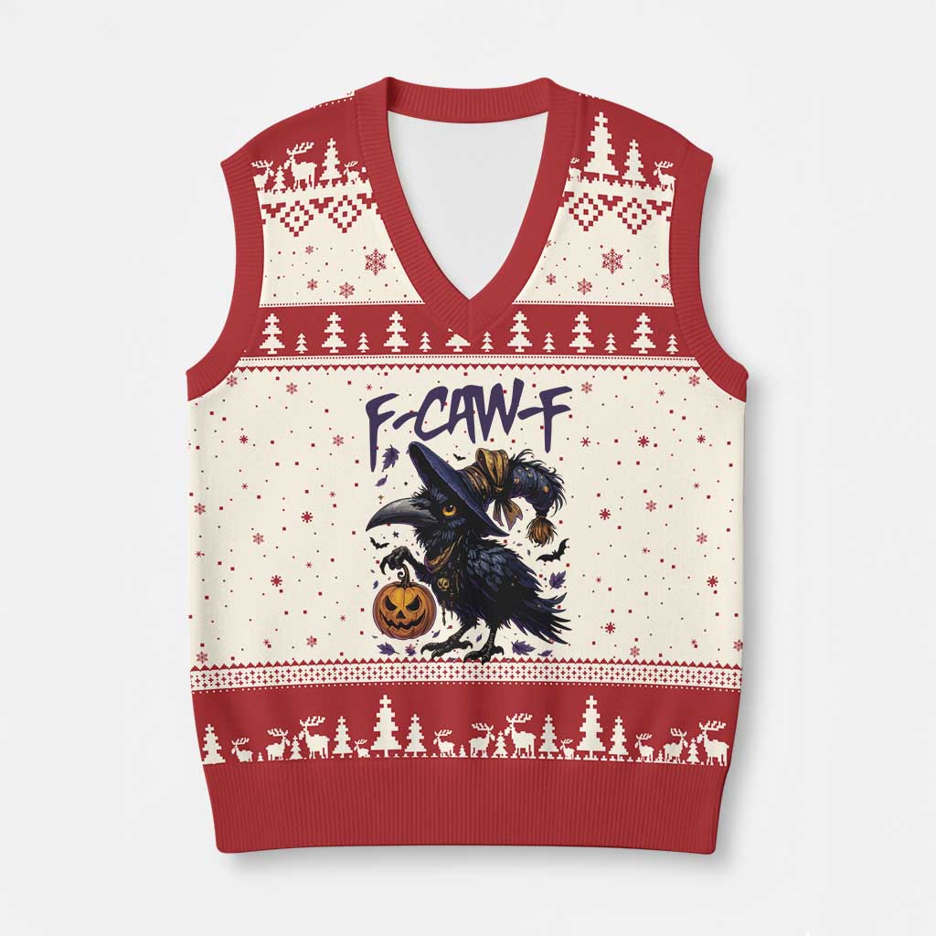 F Caw F Black Crow Halloween Meme V-Neck Knit Sweater Vest TS14 Beige Red Print Your Wear