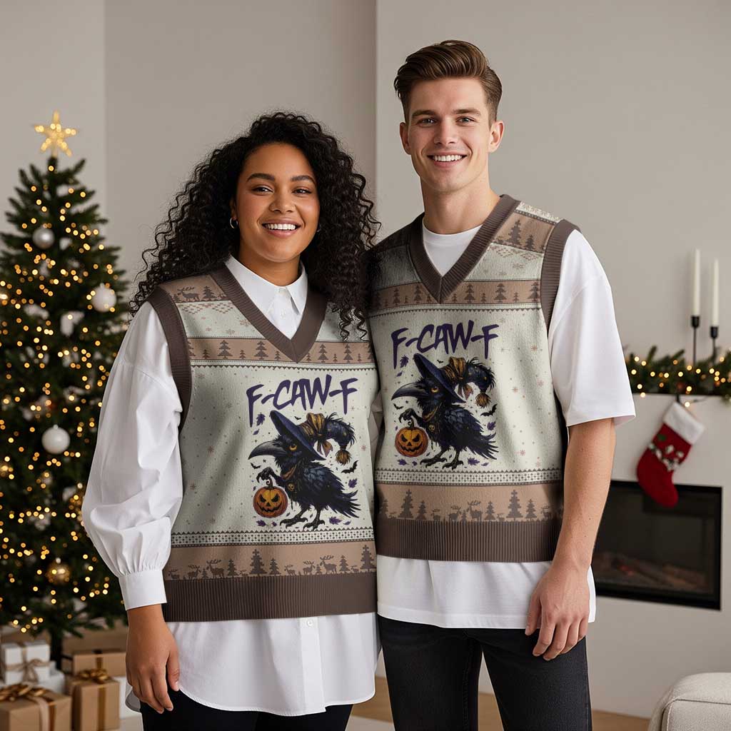 F Caw F Black Crow Halloween Meme V-Neck Knit Sweater Vest TS14 Mocha Mousse Print Your Wear
