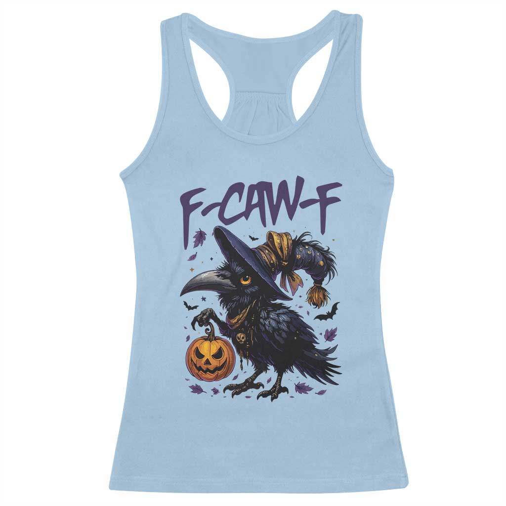F Caw F Black Crow Halloween Meme Racerback Tank Top TS14 Light Blue Print Your Wear