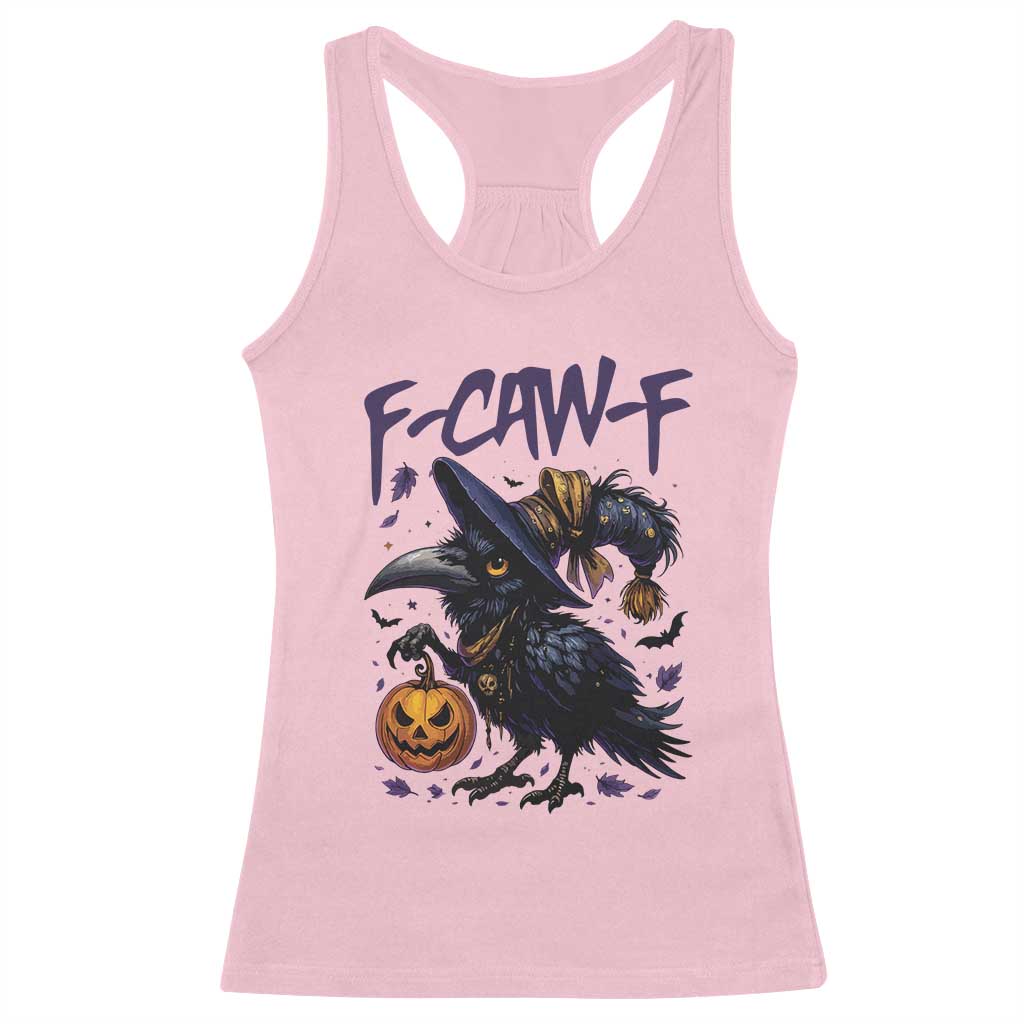 F Caw F Black Crow Halloween Meme Racerback Tank Top TS14 Light Pink Print Your Wear