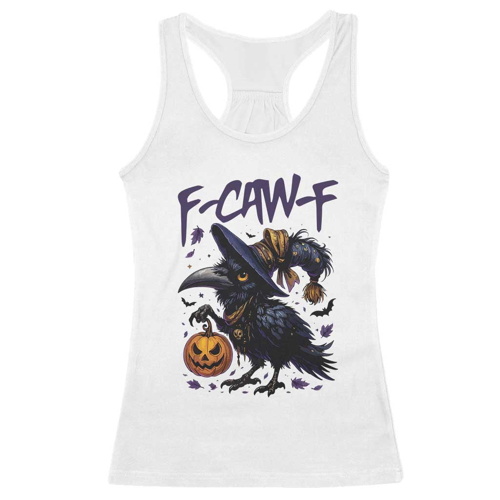 F Caw F Black Crow Halloween Meme Racerback Tank Top TS14 White Print Your Wear