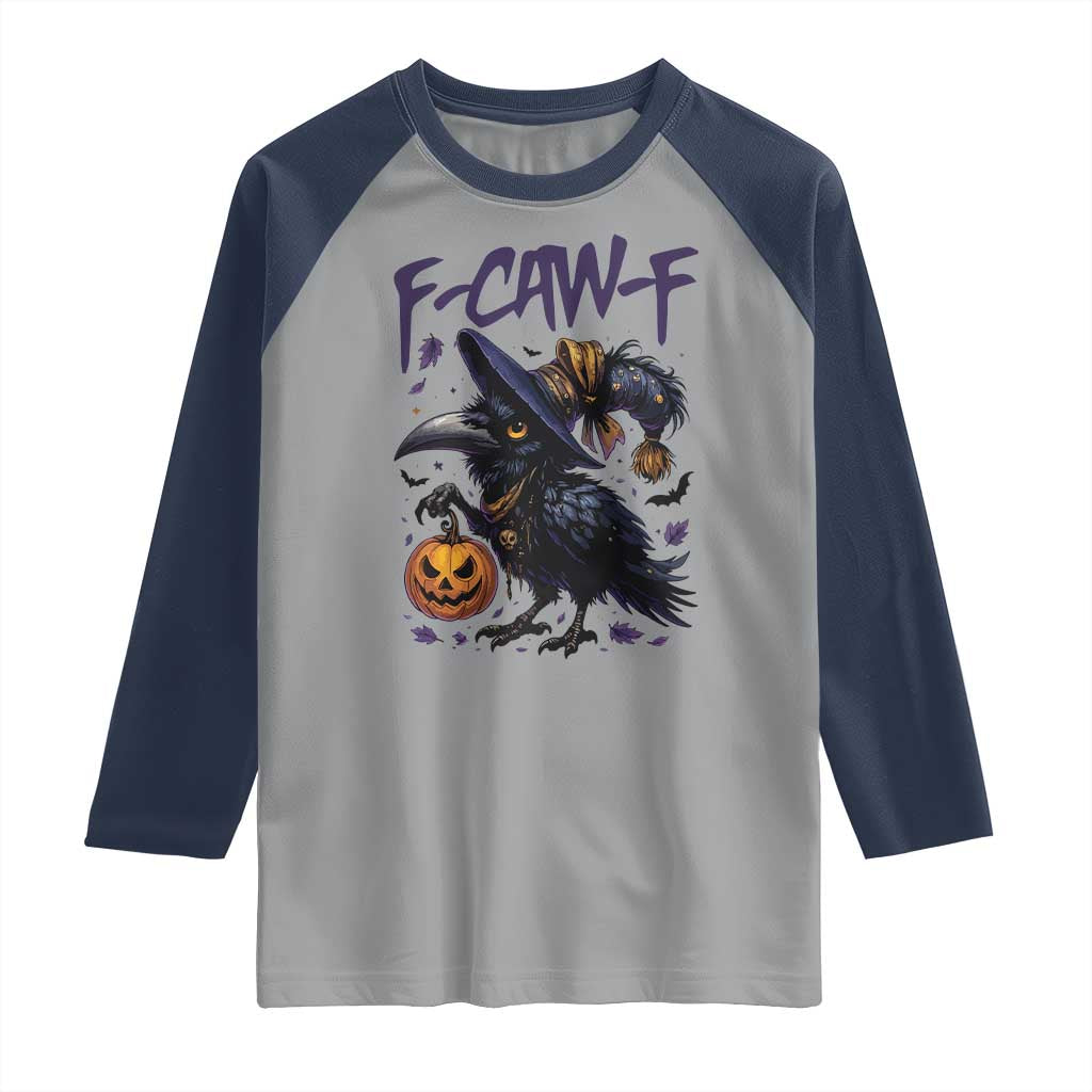 F Caw F Black Crow Halloween Meme Raglan Shirt TS14 Sport Gray Navy Print Your Wear
