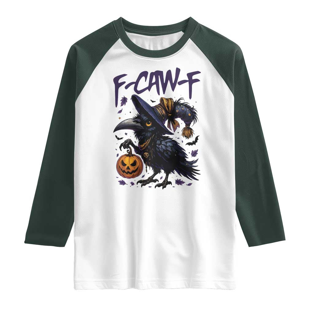 F Caw F Black Crow Halloween Meme Raglan Shirt TS14 White Dark Forest Green Print Your Wear
