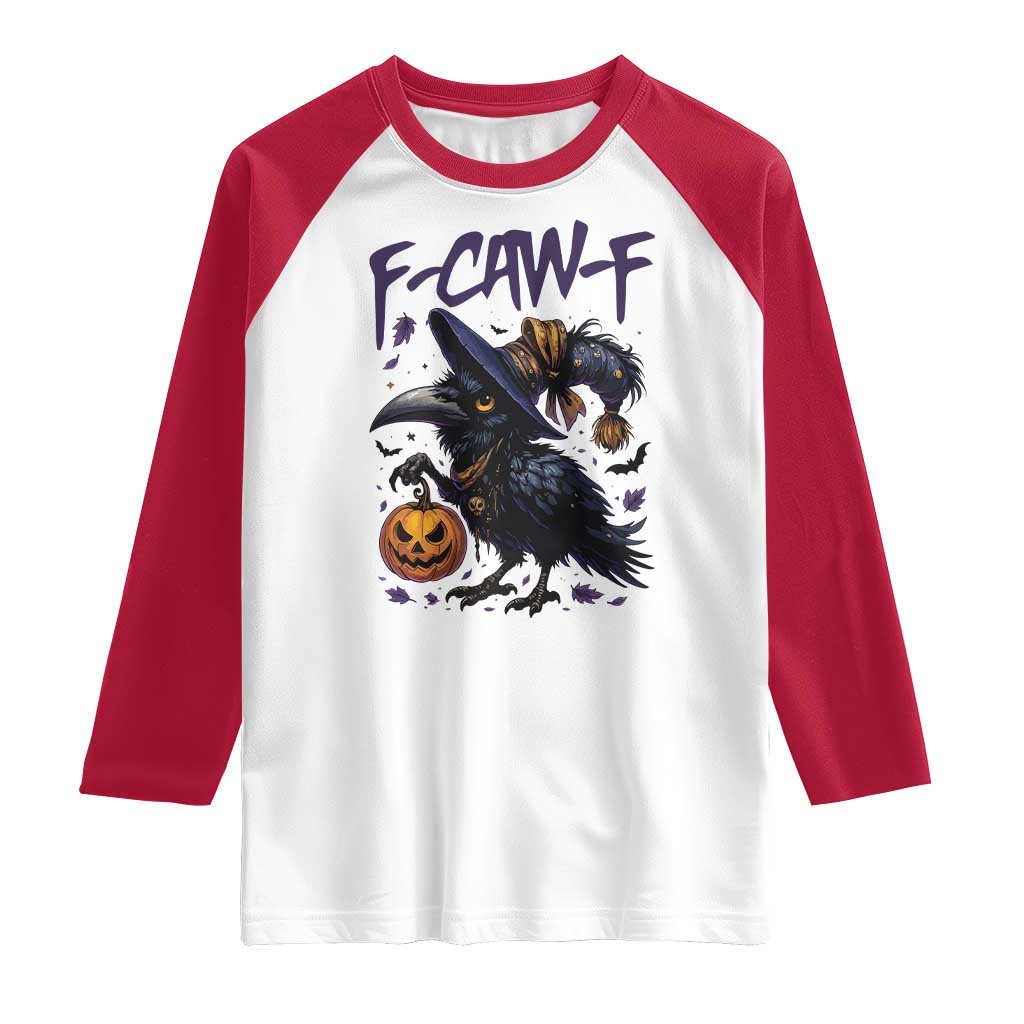 F Caw F Black Crow Halloween Meme Raglan Shirt TS14 White Red Print Your Wear
