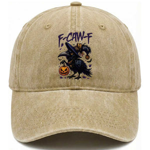 F Caw F Black Crow Halloween Meme - Washed Cotton Baseball Cap TS14 Washed Cap Universal Fit Khaki Print Your Wear