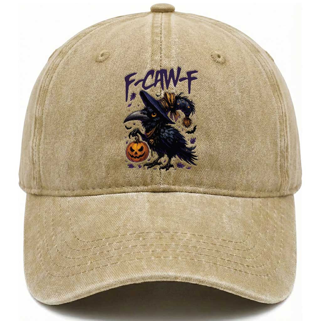 F Caw F Black Crow Halloween Meme - Washed Cotton Baseball Cap TS14 Washed Cap Universal Fit Khaki Print Your Wear