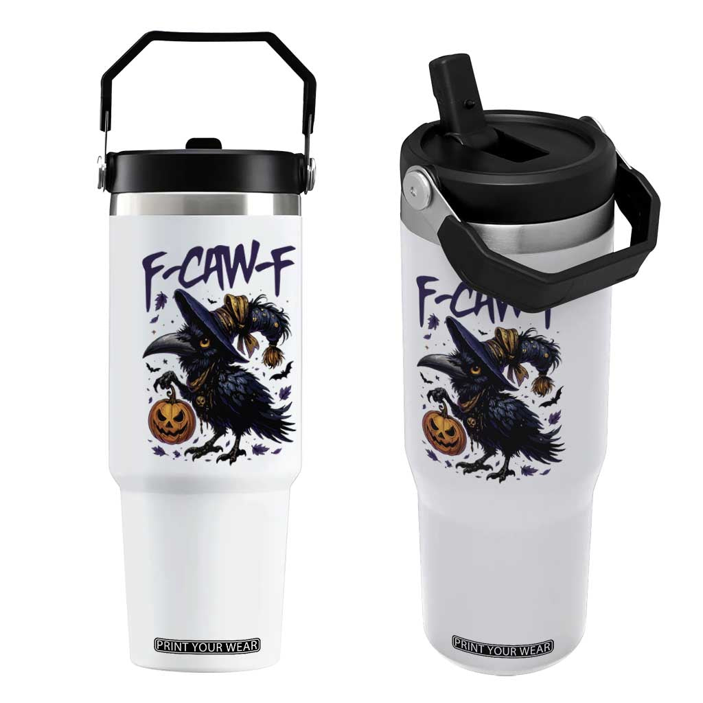 F Caw F Black Crow Halloween Meme Flip Straw Tumbler TS14 One Size: 30 oz White Print Your Wear
