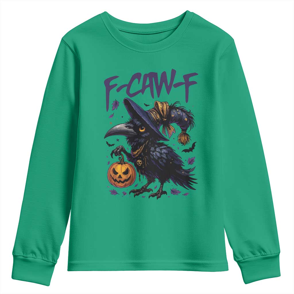 F Caw F Black Crow Halloween Meme Youth Sweatshirt TS14 Irish Green Print Your Wear