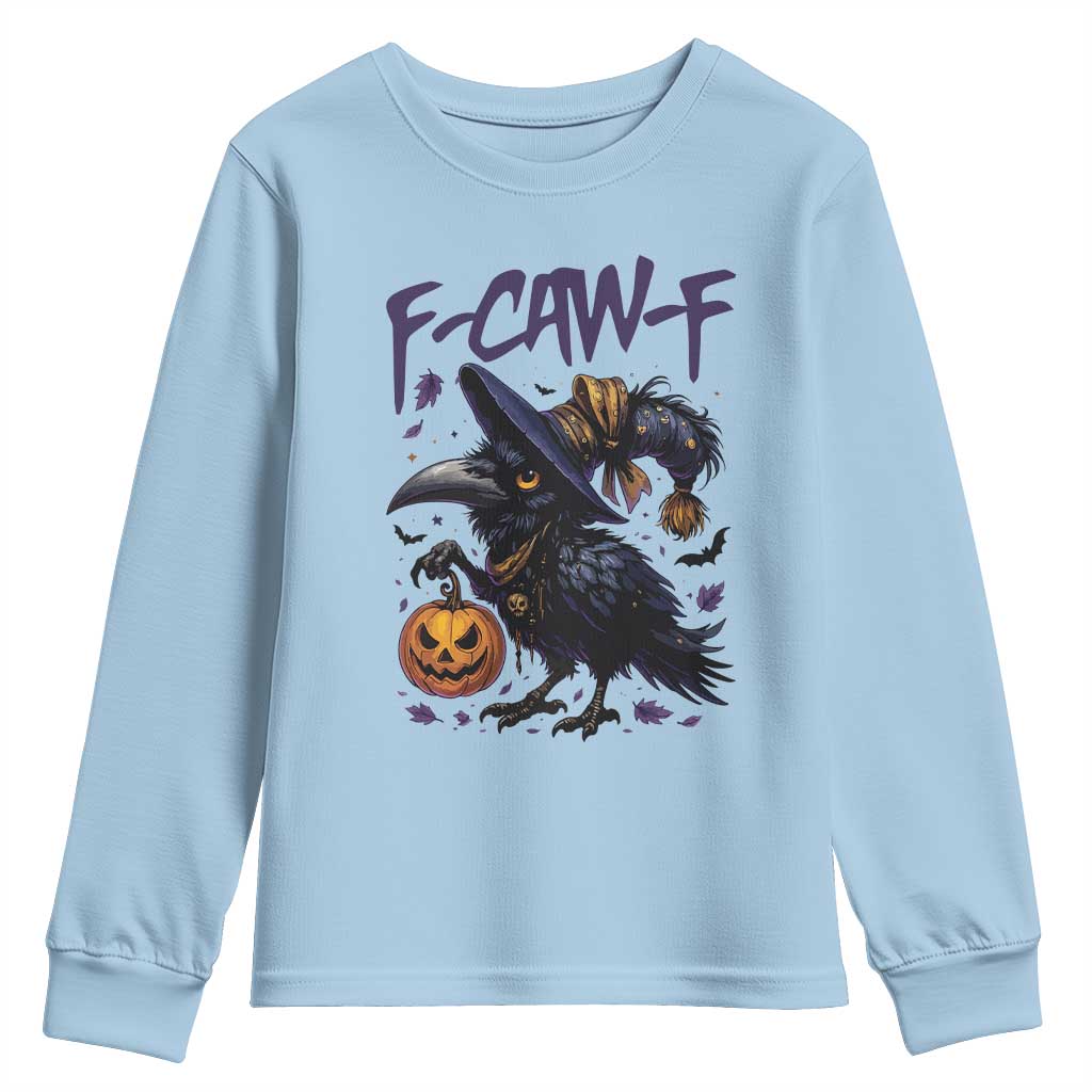 F Caw F Black Crow Halloween Meme Youth Sweatshirt TS14 Light Blue Print Your Wear
