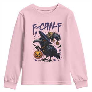 F Caw F Black Crow Halloween Meme Youth Sweatshirt TS14 Light Pink Print Your Wear
