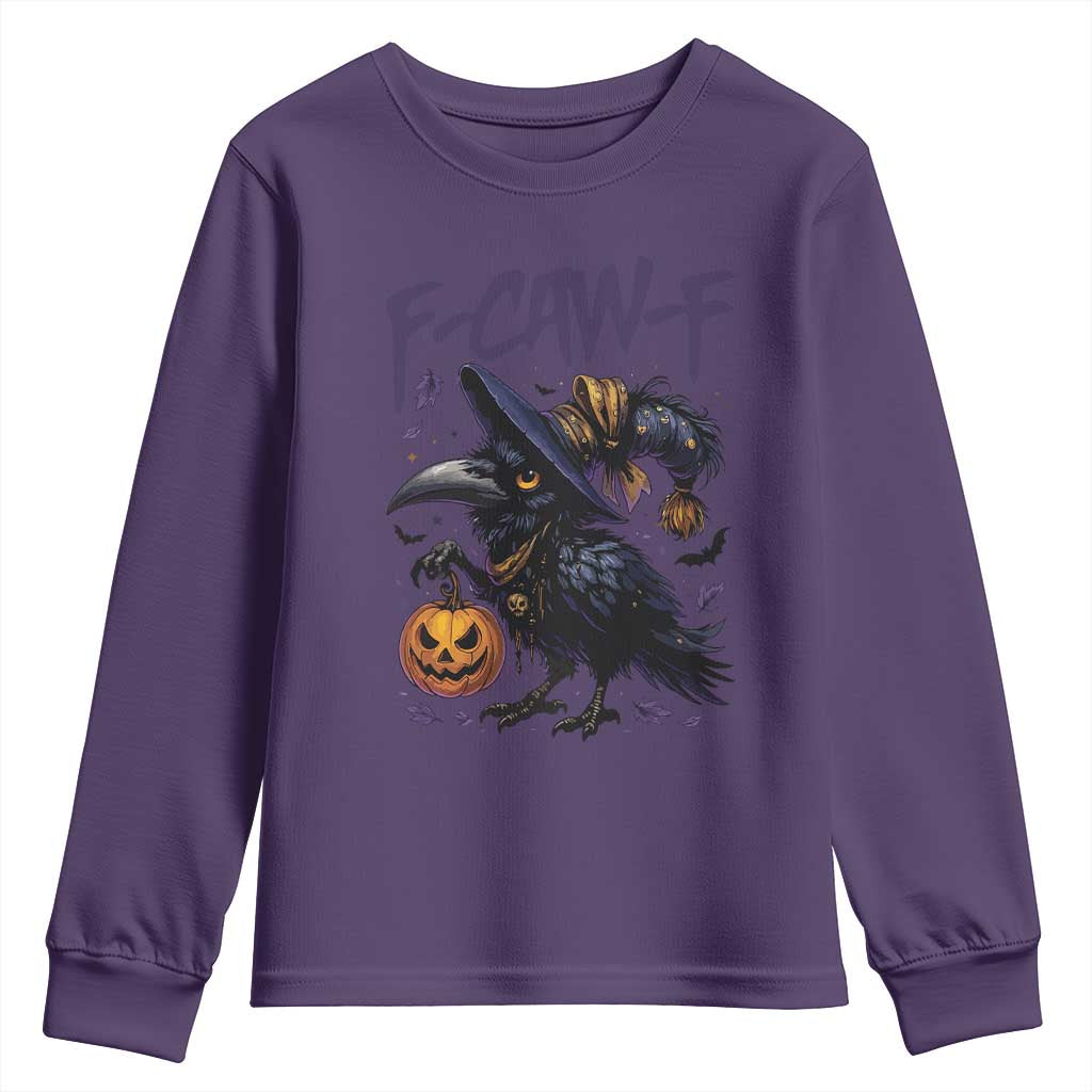 F Caw F Black Crow Halloween Meme Youth Sweatshirt TS14 Purple Print Your Wear