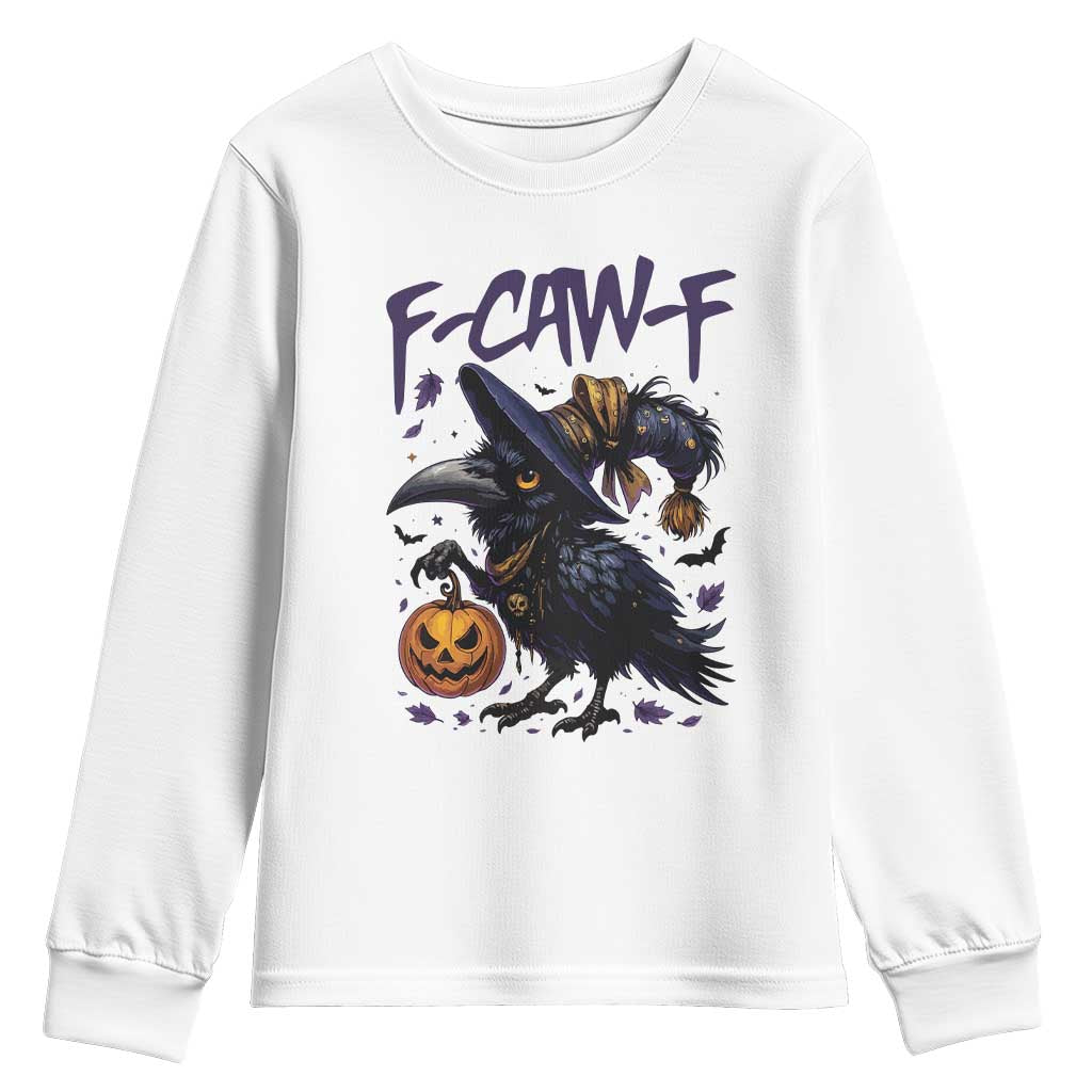 F Caw F Black Crow Halloween Meme Youth Sweatshirt TS14 White Print Your Wear