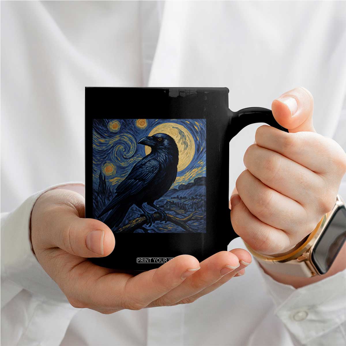 Starry Night Raven Moon Van Gogh Coffee Mug TS14 Print Your Wear