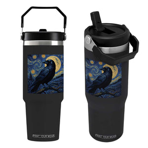 Starry Night Raven Moon Van Gogh Flip Straw Tumbler TS14 One Size: 30 oz Black Print Your Wear