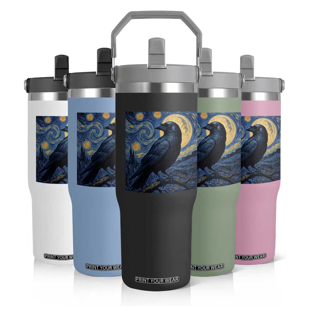 Starry Night Raven Moon Van Gogh Flip Straw Tumbler TS14 Print Your Wear