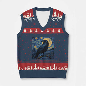 Starry Night Raven Moon Van Gogh V-Neck Knit Sweater Vest TS14 Navy Red Print Your Wear