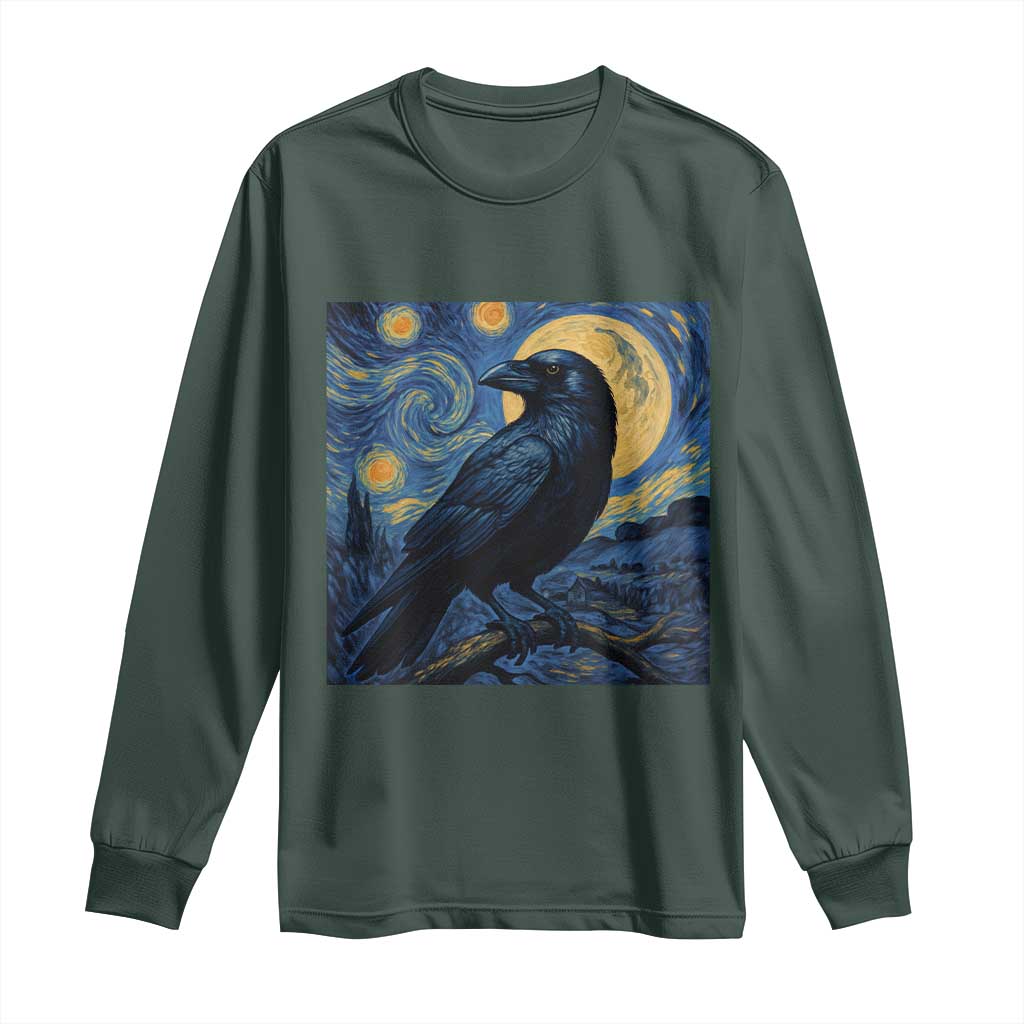 Starry Night Raven Moon Van Gogh Long Sleeve Shirt TS14 Dark Forest Green Print Your Wear