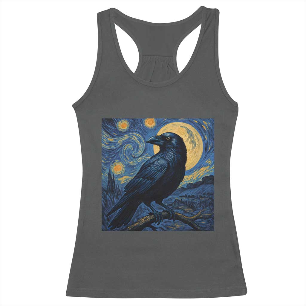 Starry Night Raven Moon Van Gogh Racerback Tank Top TS14 Dark Heather Print Your Wear
