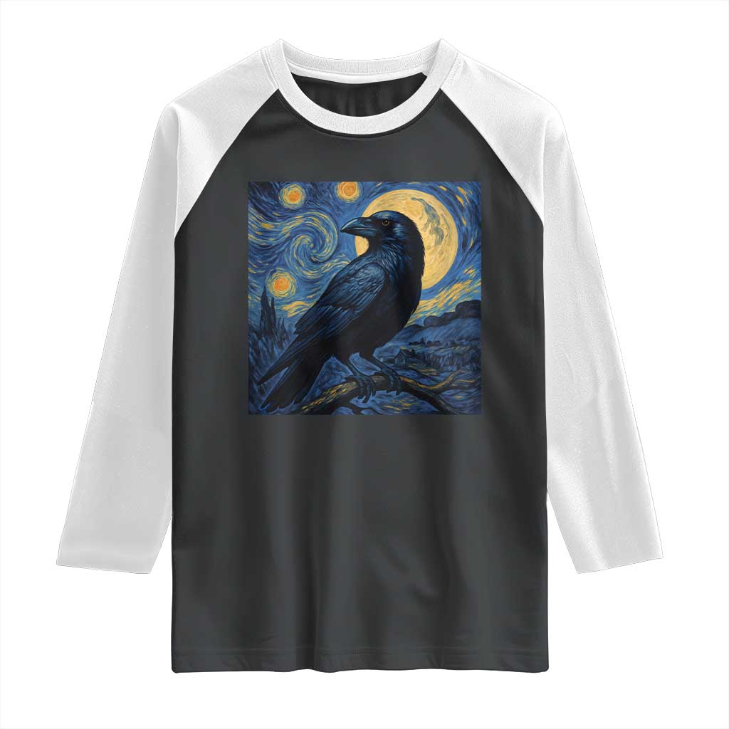 Starry Night Raven Moon Van Gogh Raglan Shirt TS14 Black White Print Your Wear