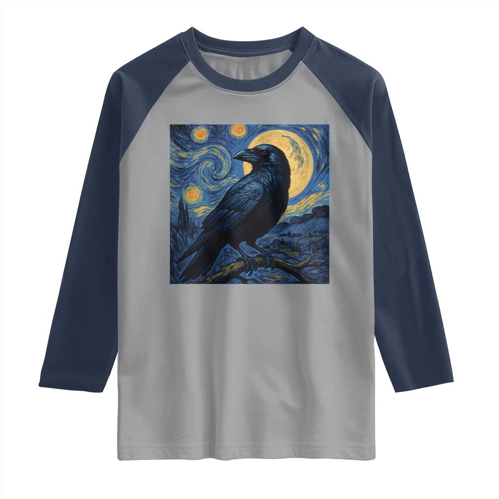 Starry Night Raven Moon Van Gogh Raglan Shirt TS14 Sport Gray Navy Print Your Wear
