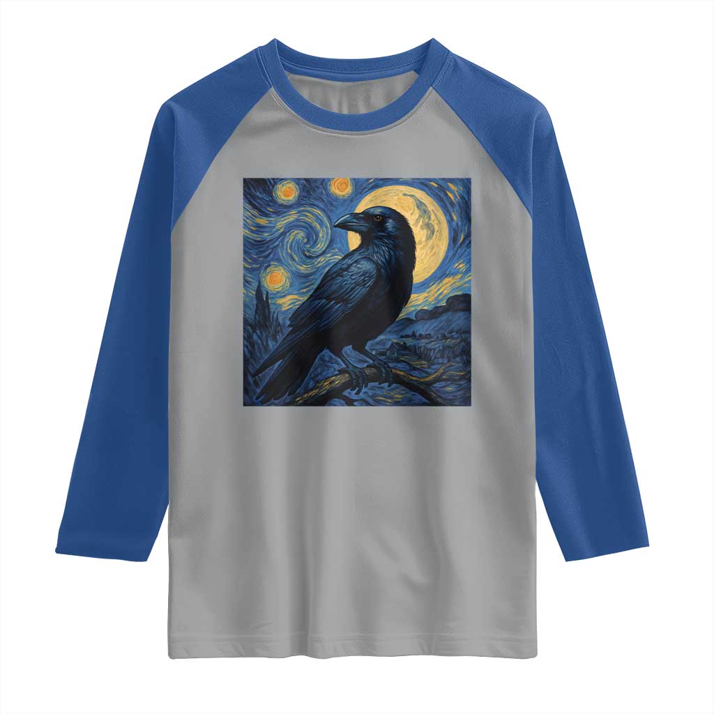 Starry Night Raven Moon Van Gogh Raglan Shirt TS14 Sport Gray Royal Print Your Wear