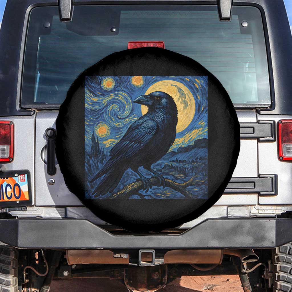 Starry Night Raven Moon Van Gogh Spare Tire Cover TS14 No hole Black Print Your Wear