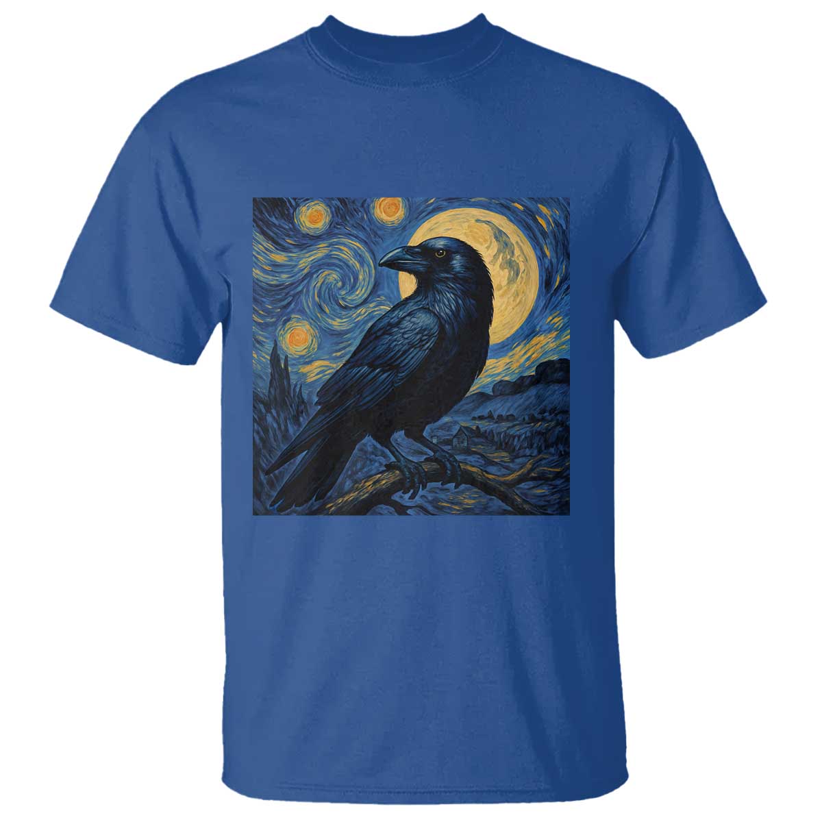 Starry Night Raven Moon Van Gogh T Shirt TS14 Royal Blue Print Your Wear