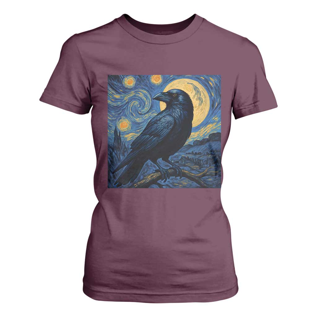 Starry Night Raven Moon Van Gogh T Shirt For Women TS14 Maroon Print Your Wear