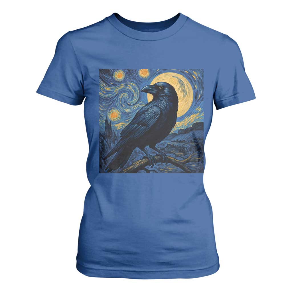Starry Night Raven Moon Van Gogh T Shirt For Women TS14 Royal Blue Print Your Wear