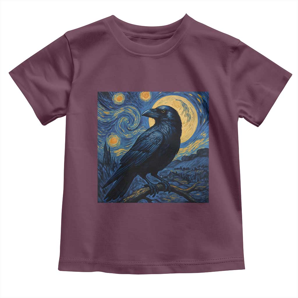 Starry Night Raven Moon Van Gogh Toddler T Shirt TS14 Maroon Print Your Wear