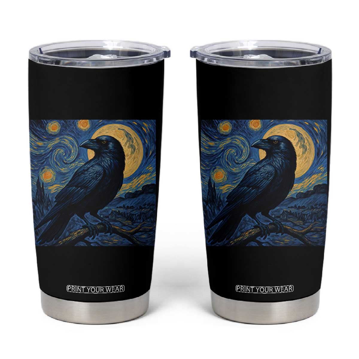Starry Night Raven Moon Van Gogh Tumbler Cup TS14 Black Print Your Wear