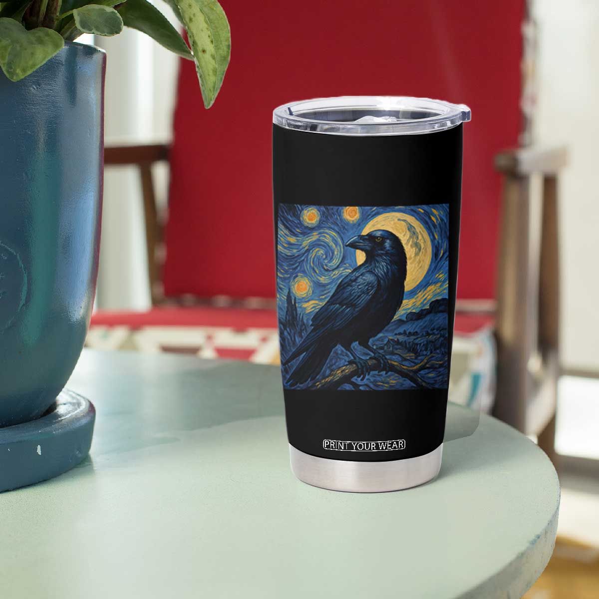 Starry Night Raven Moon Van Gogh Tumbler Cup TS14 Print Your Wear