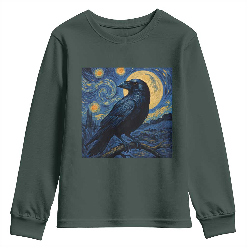 Starry Night Raven Moon Van Gogh Youth Sweatshirt TS14 Dark Forest Green Print Your Wear