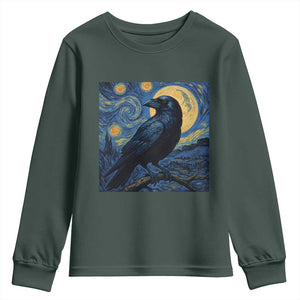 Starry Night Raven Moon Van Gogh Youth Sweatshirt TS14 Dark Forest Green Print Your Wear