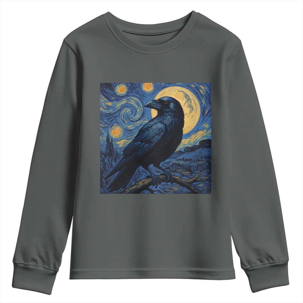 Starry Night Raven Moon Van Gogh Youth Sweatshirt TS14 Dark Heather Print Your Wear