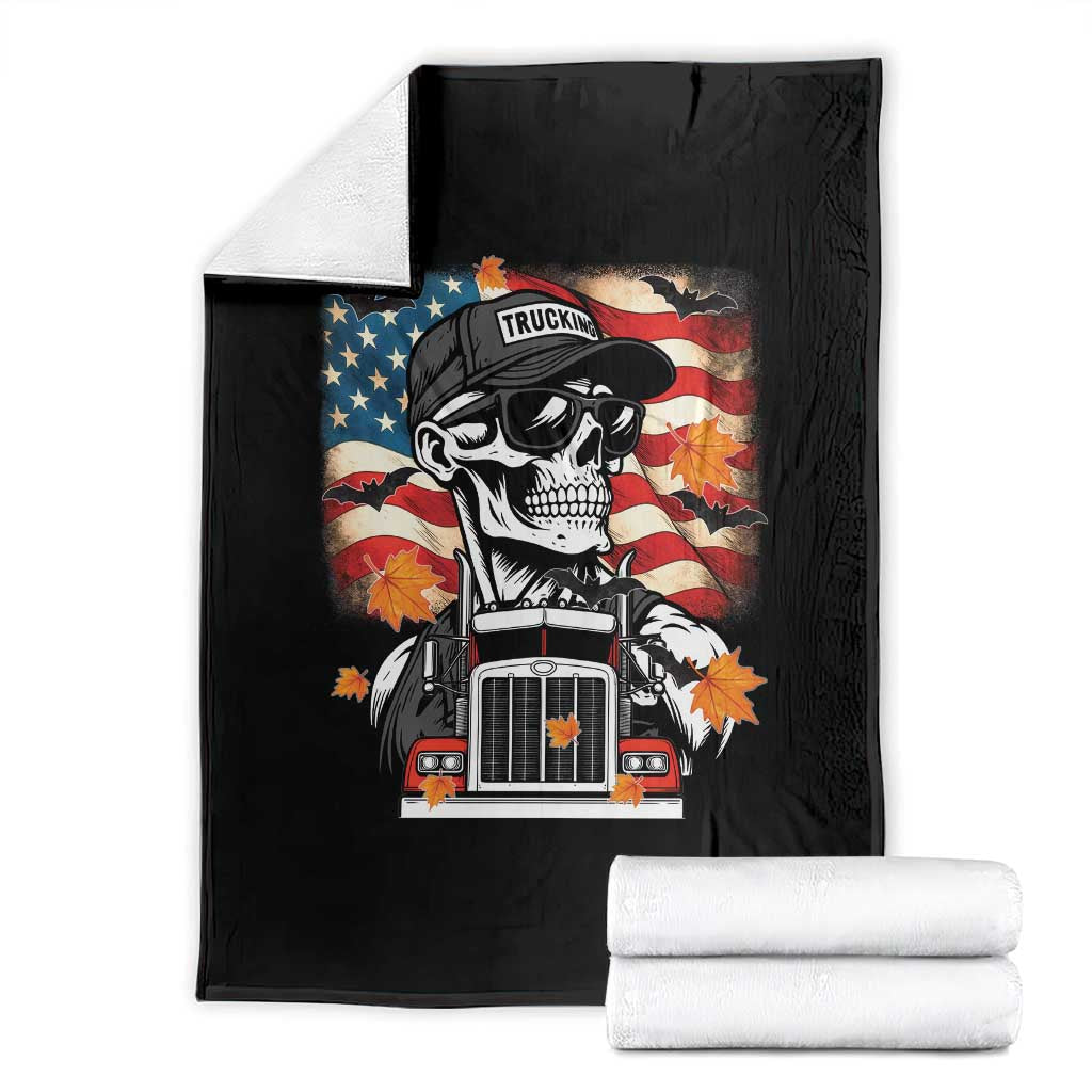 Patriotic Trucker Skeleton American Flag Throw Blanket TS14 Black Print Your Wear