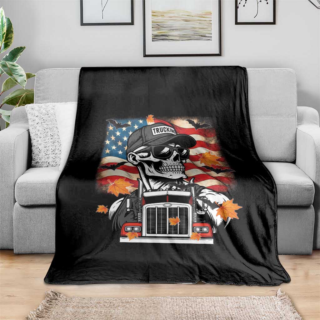 Patriotic Trucker Skeleton American Flag Throw Blanket TS14 Print Your Wear
