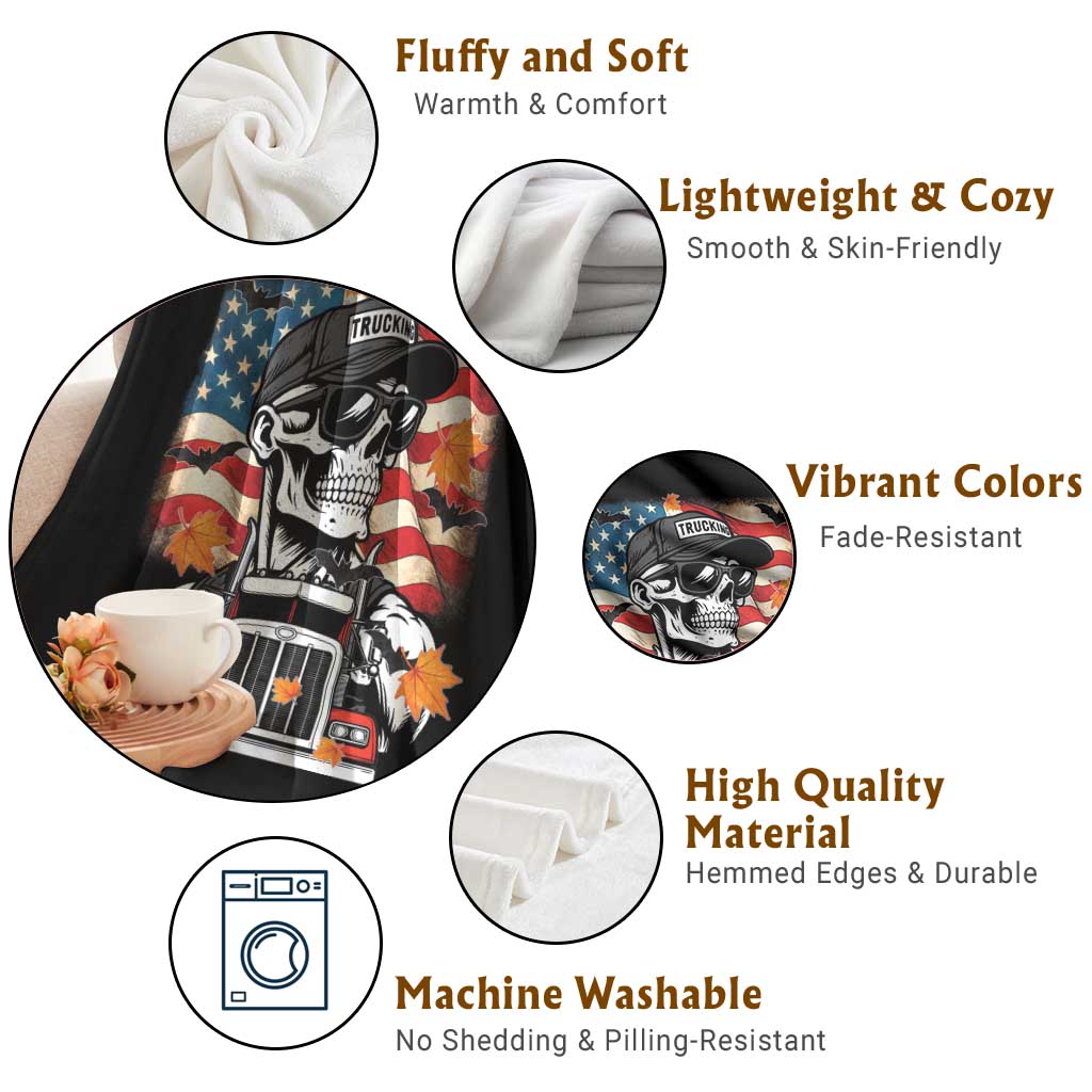 Patriotic Trucker Skeleton American Flag Throw Blanket TS14 Print Your Wear