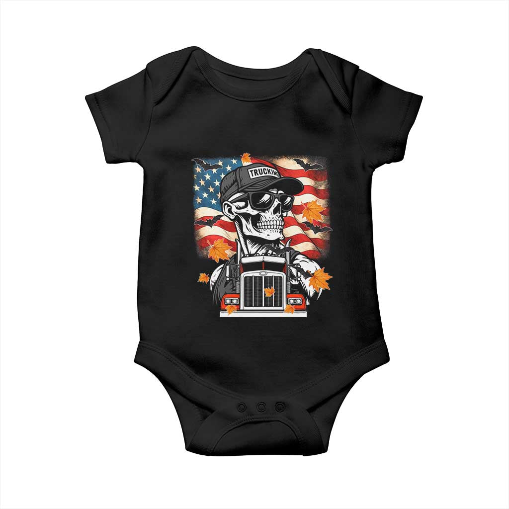 Patriotic Trucker Skeleton American Flag Baby Onesie - Print Your Wear
