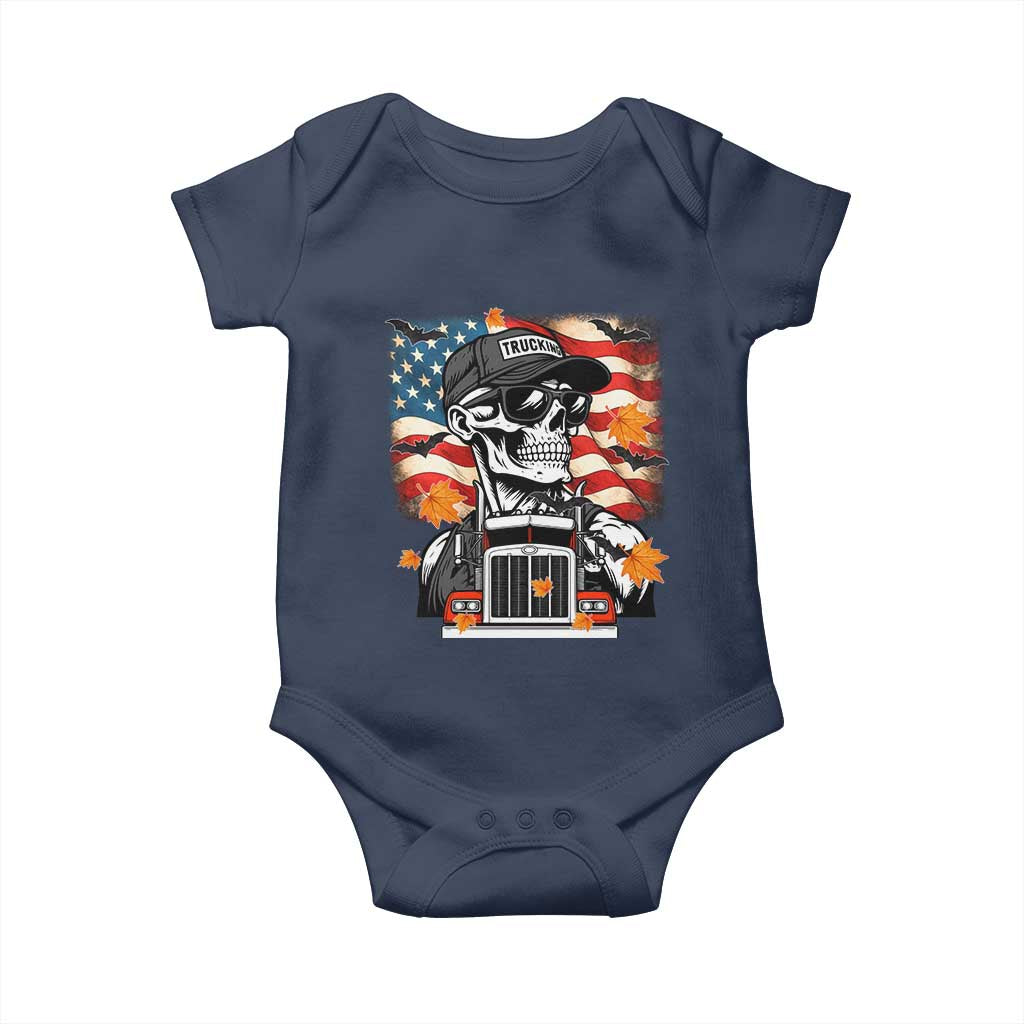 Patriotic Trucker Skeleton American Flag Baby Onesie TS14 Navy Print Your Wear