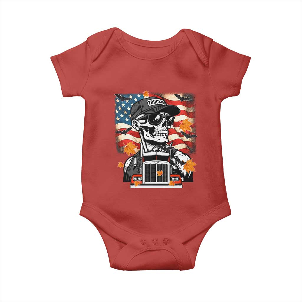 Patriotic Trucker Skeleton American Flag Baby Onesie TS14 Red Print Your Wear
