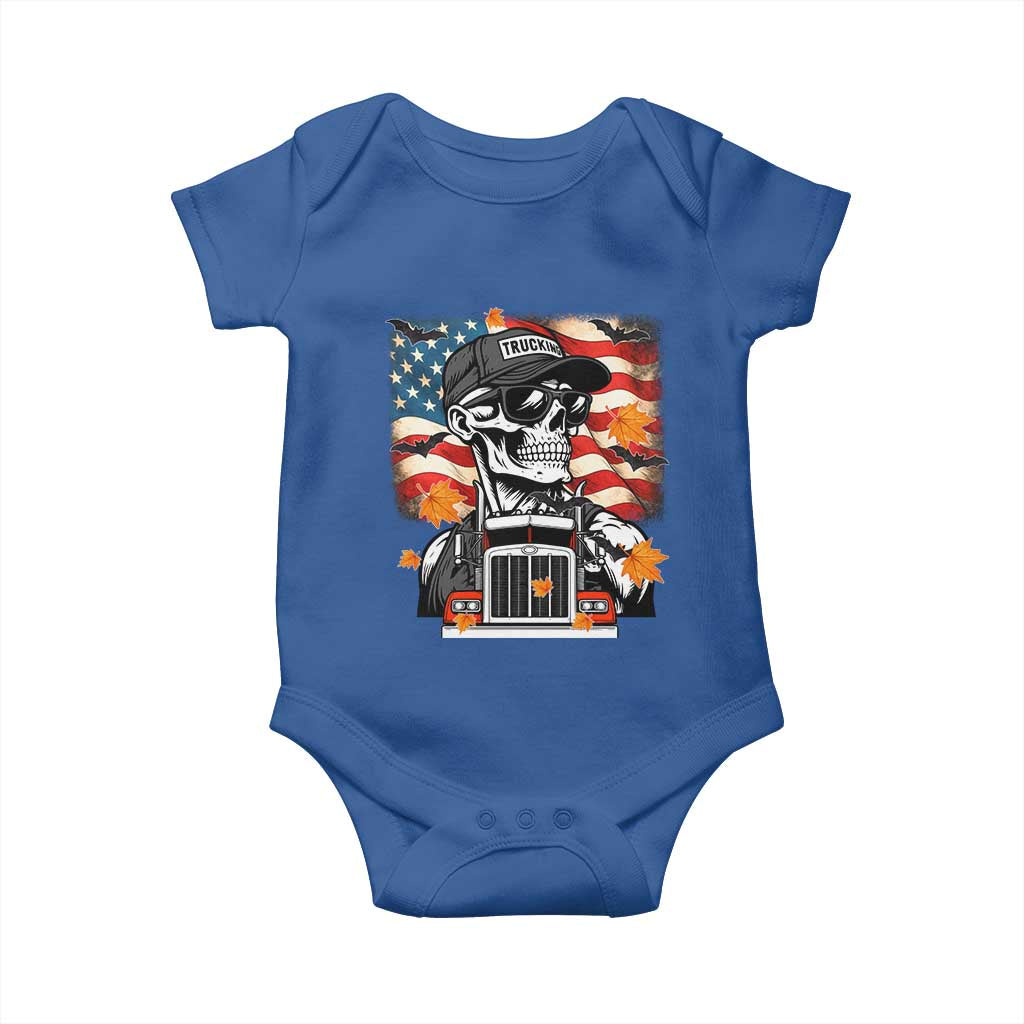 Patriotic Trucker Skeleton American Flag Baby Onesie TS14 Royal Blue Print Your Wear