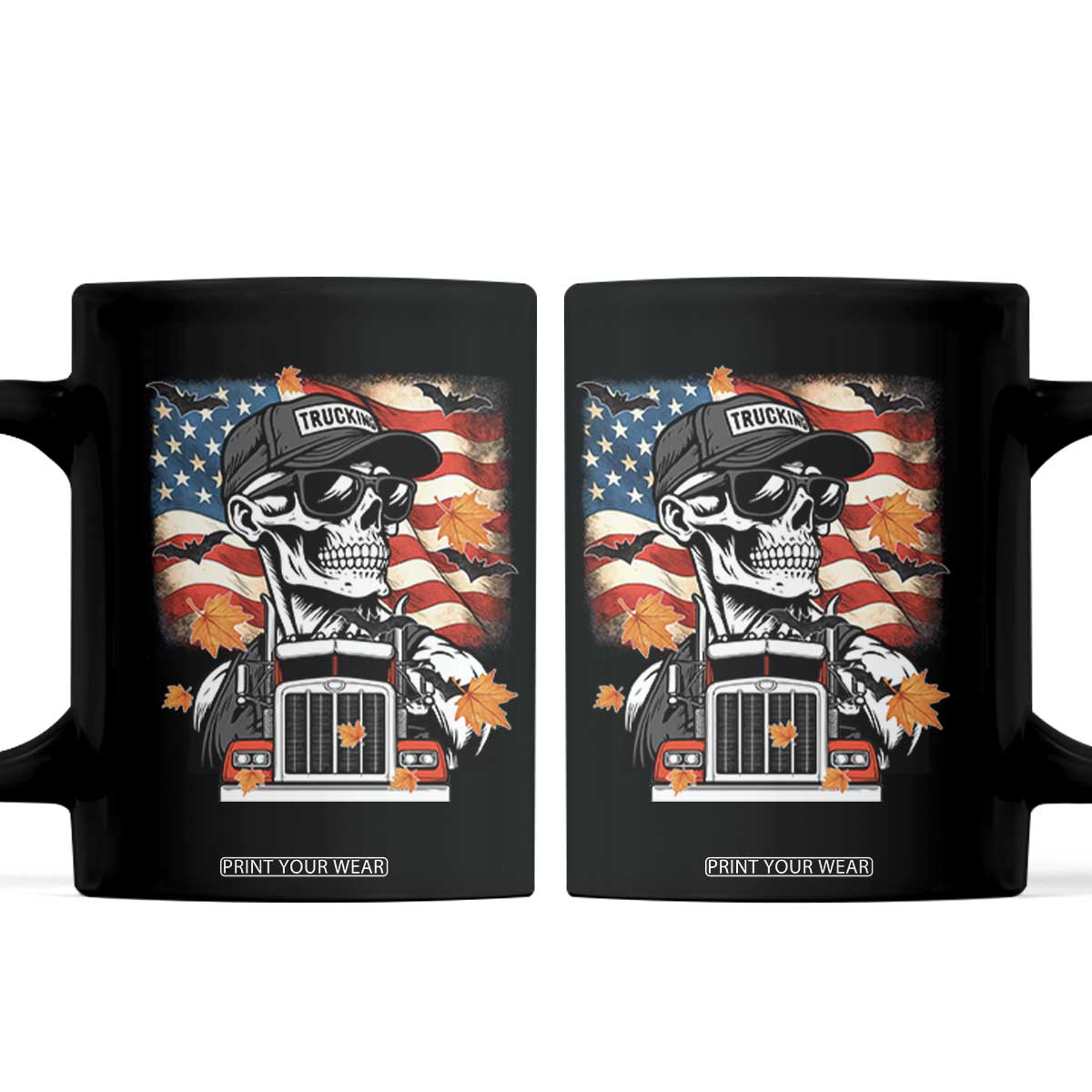 Patriotic Trucker Skeleton American Flag Coffee Mug TS14 Black Print Your Wear
