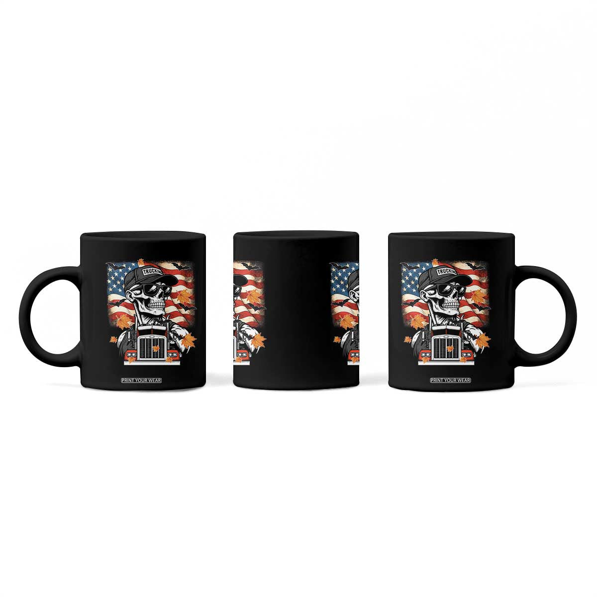 Patriotic Trucker Skeleton American Flag Coffee Mug TS14 Print Your Wear