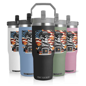 Patriotic Trucker Skeleton American Flag Flip Straw Tumbler TS14 Print Your Wear