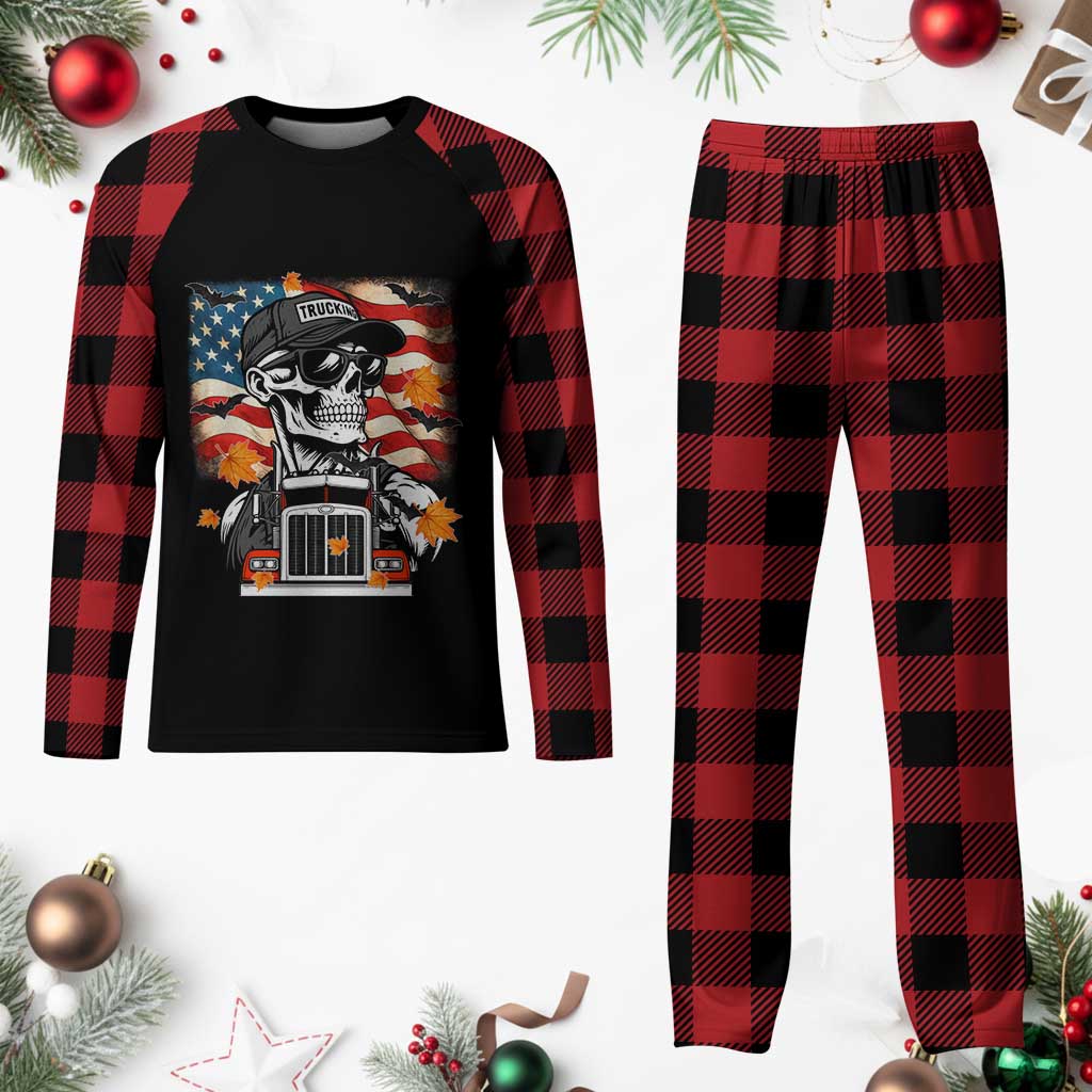 Patriotic Trucker Skeleton American Flag Plaid Pajama Set TS14 Buffalo Plaid Print Your Wear