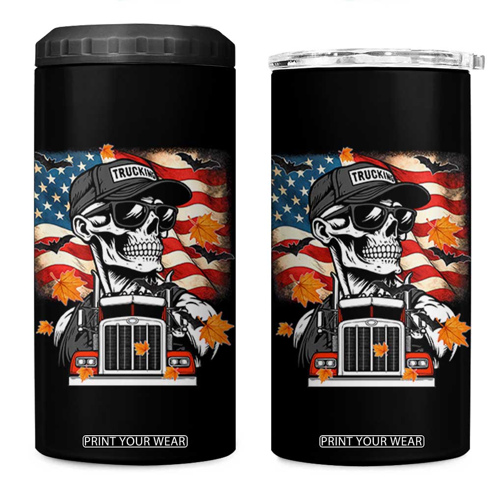 Patriotic Trucker Skeleton American Flag 4 in 1 Can Cooler Tumbler TS14 One Size: 16 oz Black Print Your Wear