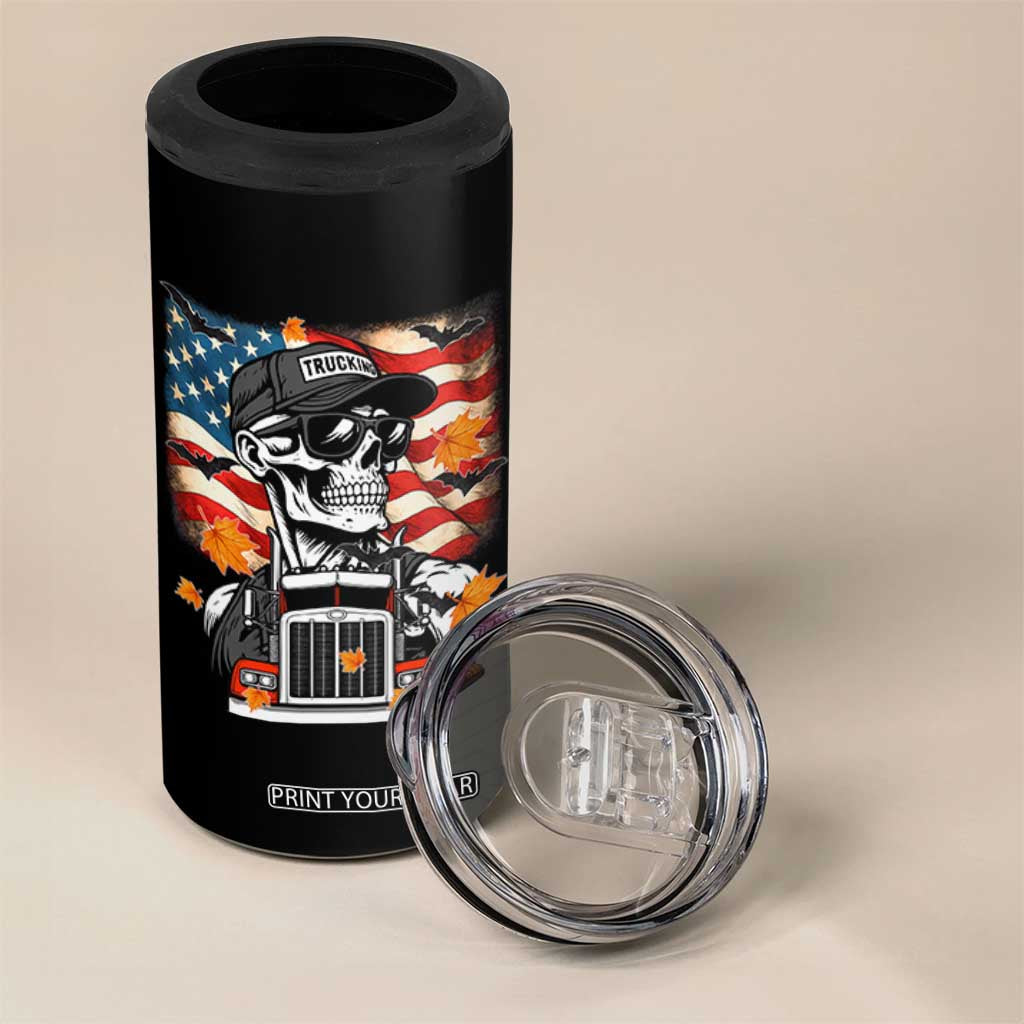 Patriotic Trucker Skeleton American Flag 4 in 1 Can Cooler Tumbler TS14 Print Your Wear