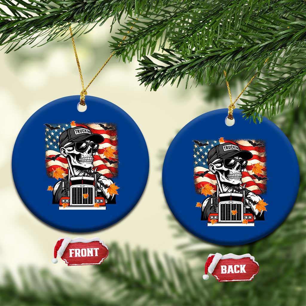 Patriotic Trucker Skeleton American Flag Ceramic Ornament TS14 1pc Blue Print Your Wear