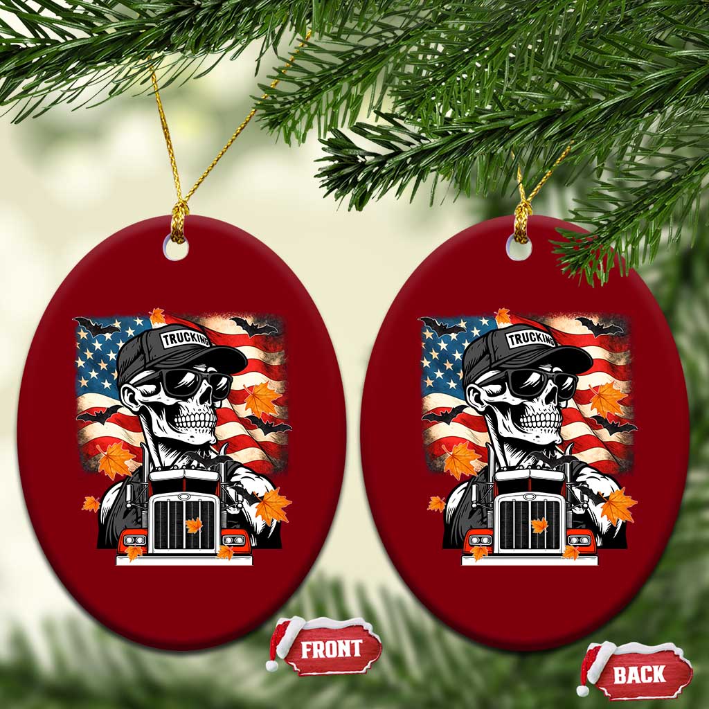 Patriotic Trucker Skeleton American Flag Ceramic Ornament TS14 Print Your Wear
